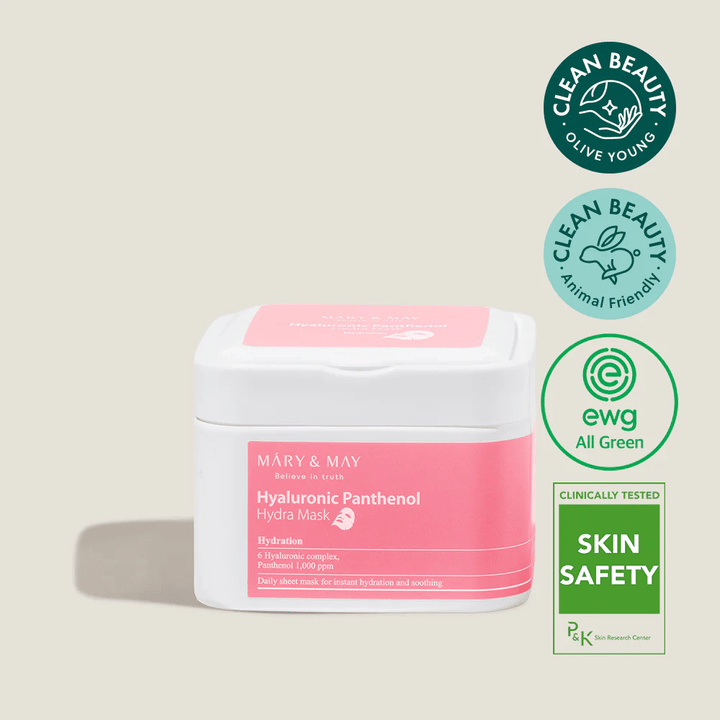 Mary & May Hyaluronic Panthenol Hydra Mask – fuktighetsgivende Sheet mask med 6 hyaluronsyrer og panthenol, vegansk og ren skjønnhet