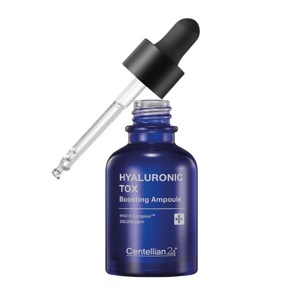 5. Centellian24 Hyaluronic Tox Boosting Ampoule – blå glassflaske med fuktgivende ansiktsserum og pipette