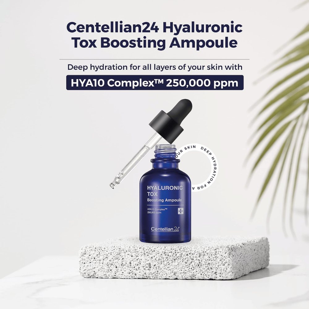 4. Centellian24 Hyaluronic Tox Boosting Ampoule – blå serumflaske med pipette og HYΛ10 Complex