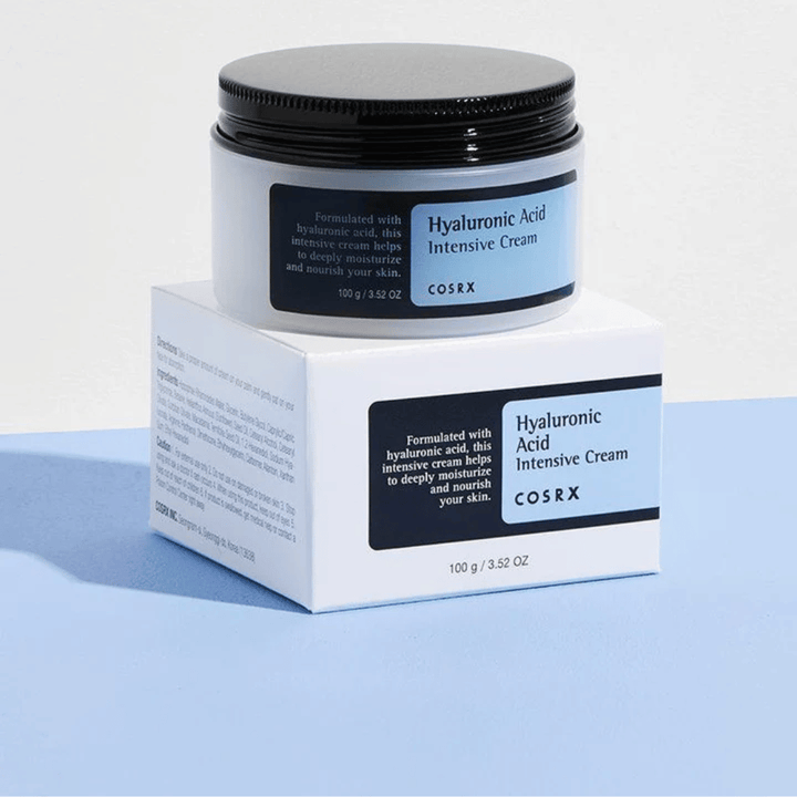 COSRX Hyaluronic Acid Intensive Cream 100 g på boks med eske – intensiv ansiktskrem med hyaluronsyre for dyp fuktighet og styrket hudbarriere