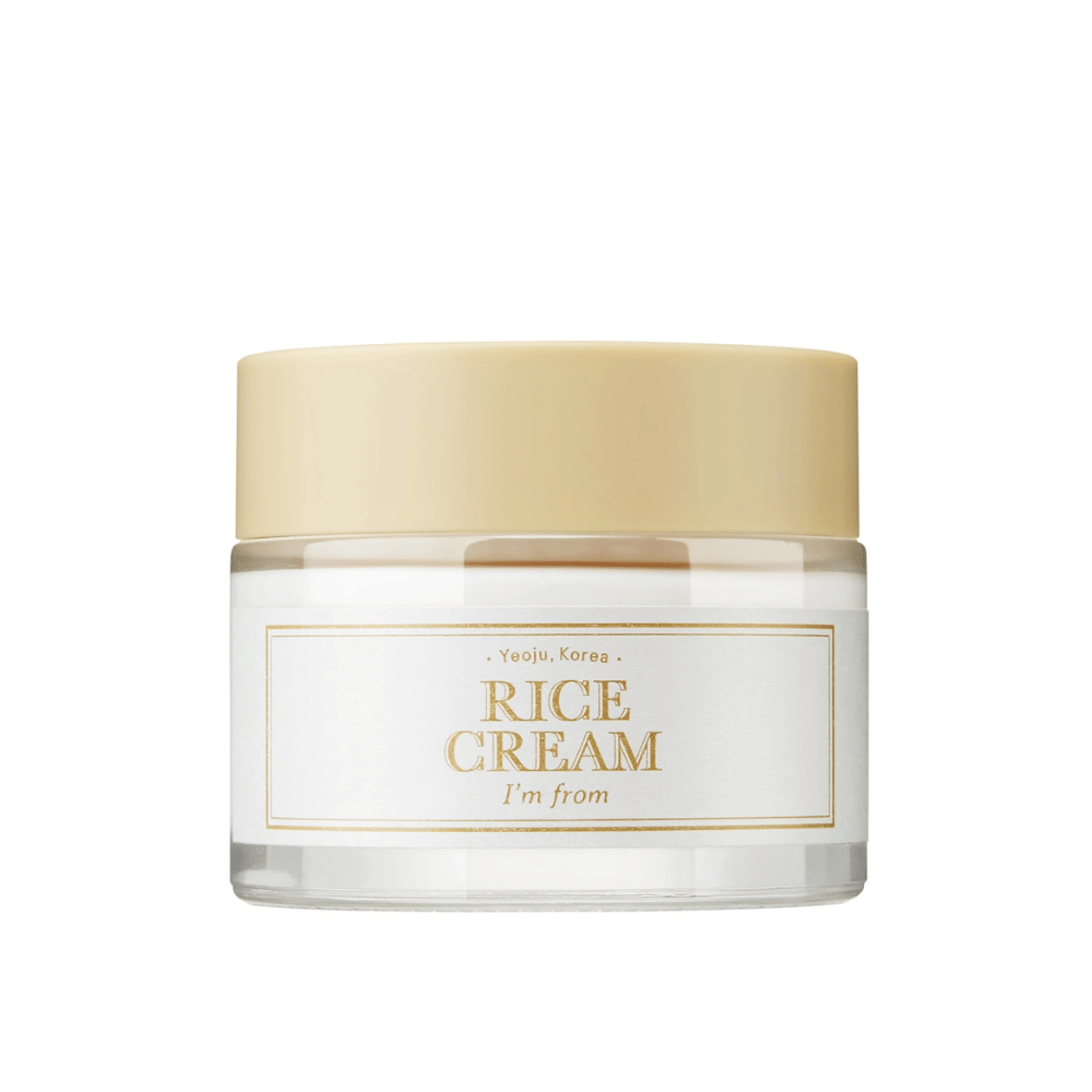 En boks med teksten "RICE CREAM" og "I'm from" samt en henvisning til "Yeoju, Korea" på etiketten.
