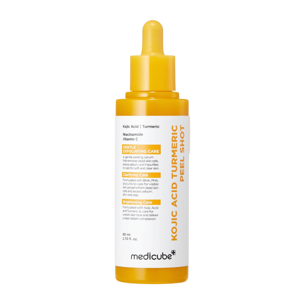 Medicube Kojic Acid Turmeric Peel Shot 80 ml – eksfolierende peeling med kojicsyre, gurkemeie, niacinamid og vitamin C.