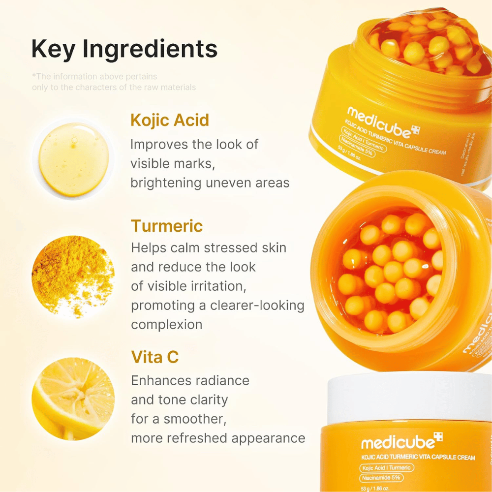 3. Medicube Kojic Acid Turmeric Vita Capsule Cream – ansiktskrem med kojicsyre, gurkemeie og C-vitamin for jevnere hudtone