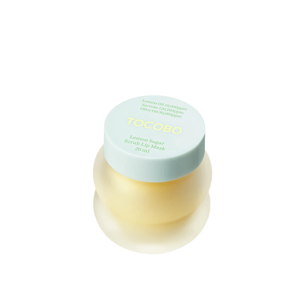 Produktbilde av lukket krukke av Tocobo Lemon Sugar Scrub Lip Mask 20 ml, mot hvit bakgrunn.