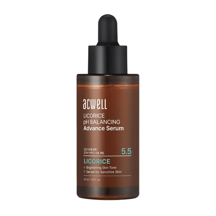 Ren frilagt produktbilde av Acwell Licorice pH Balancing Advance Serum på lys bakgrunn.