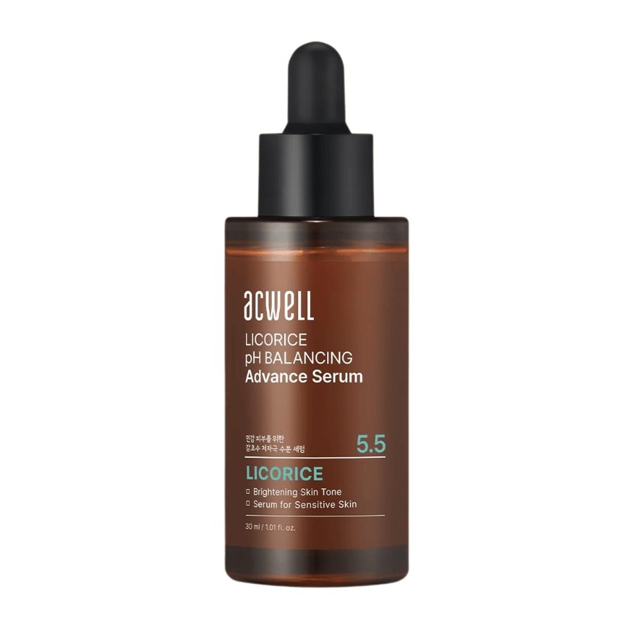 Ren frilagt produktbilde av Acwell Licorice pH Balancing Advance Serum på lys bakgrunn.