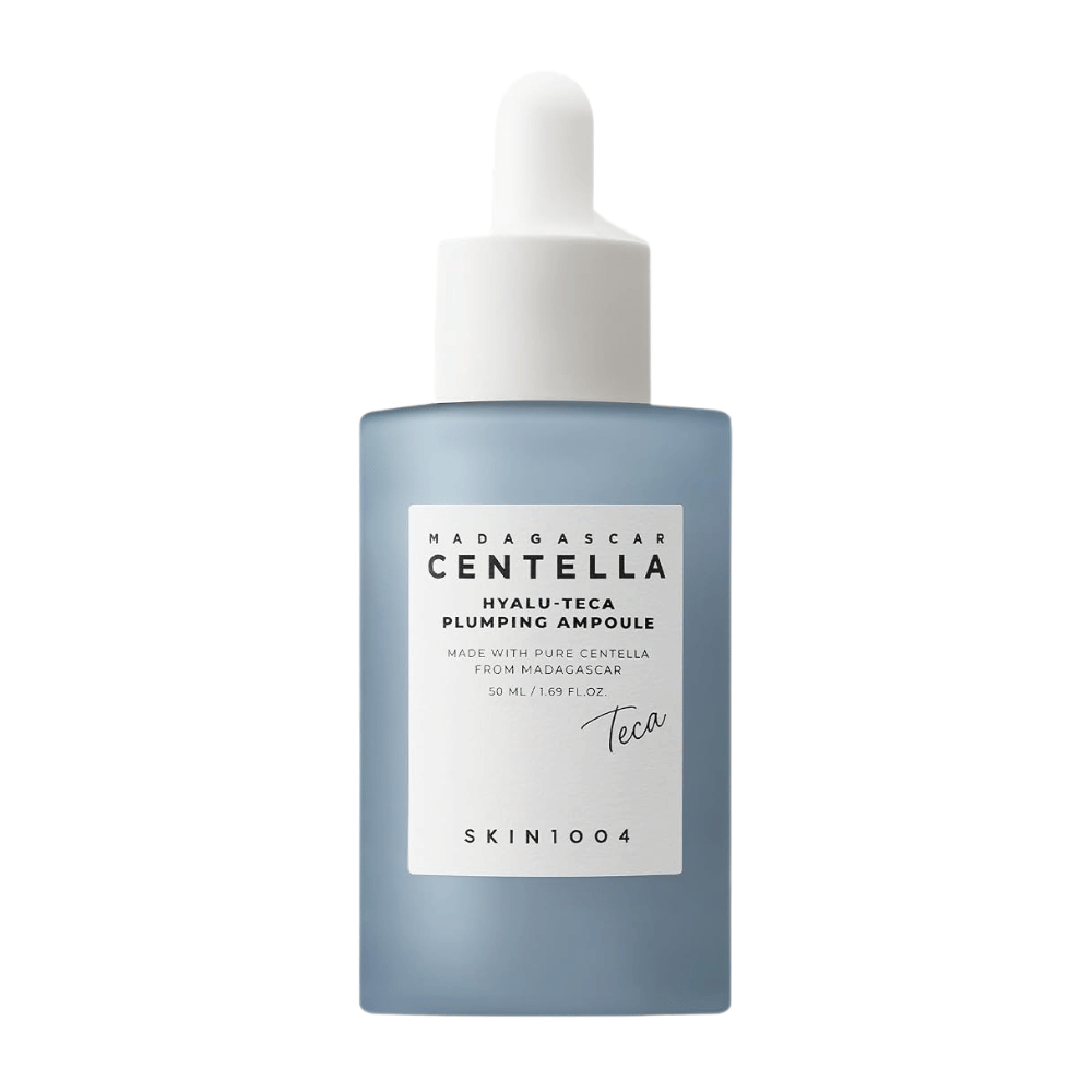 6. SKIN1004 Madagascar Centella Hyalu-Teca Plumping Ampoule 50 ml – fuktighetsgivende ansiktsampulle i blå flaske med pipette