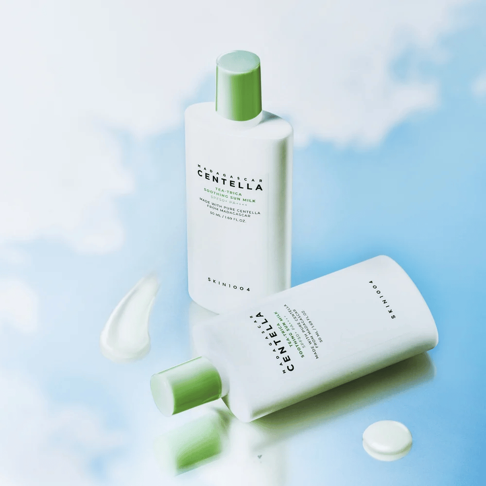 SKIN1004 Madagascar Centella Tea-Trica Soothing Sun Milk SPF50+ PA++++ fuktighetsgivende kjemisk solbeskyttelse for ansiktet