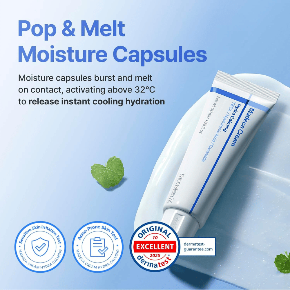 1. Centellian24 Madeca Cream Hydra Calming – fuktighetsgivende ansiktskrem med kjølende fuktkapsler for sensitiv hud