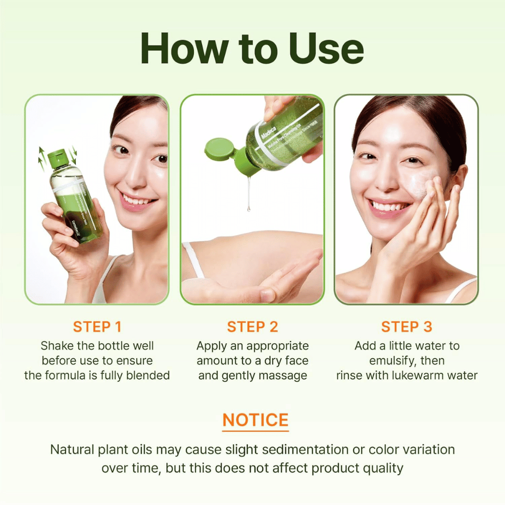 Centellian24 Madeca Matcha Pore Cleansing Oil bruksveiledning for rensing av huden