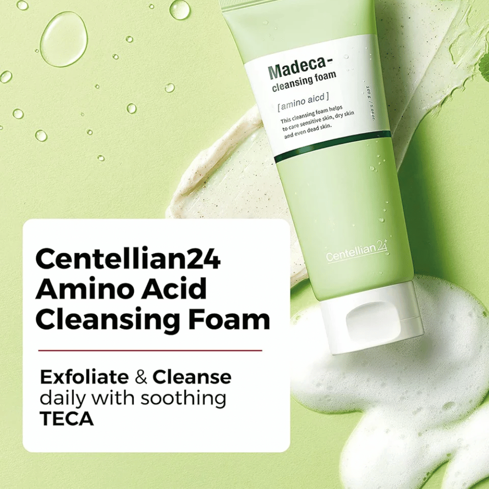 Centellian24 Madeca Amino Acid Cleansing Foam produktbilde – koreansk rensefoam med TECA og aminosyrer som eksfolierer mildt, renser huden effektivt og hjelper til med å fukte.