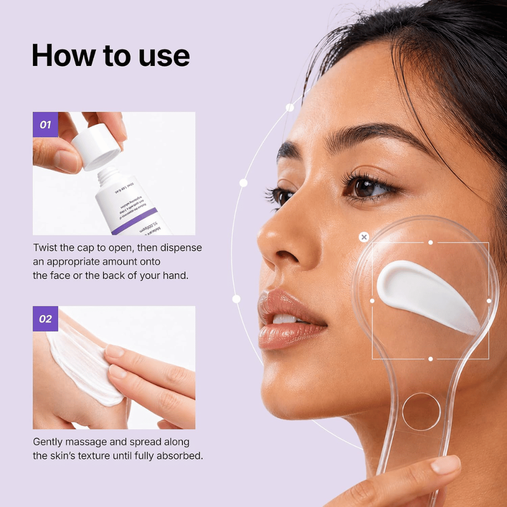 1. Genabelle Melacare Intensive Cream – påføring av ansiktskrem for jevnere hudtone og redusert synlighet av pigmentflekker