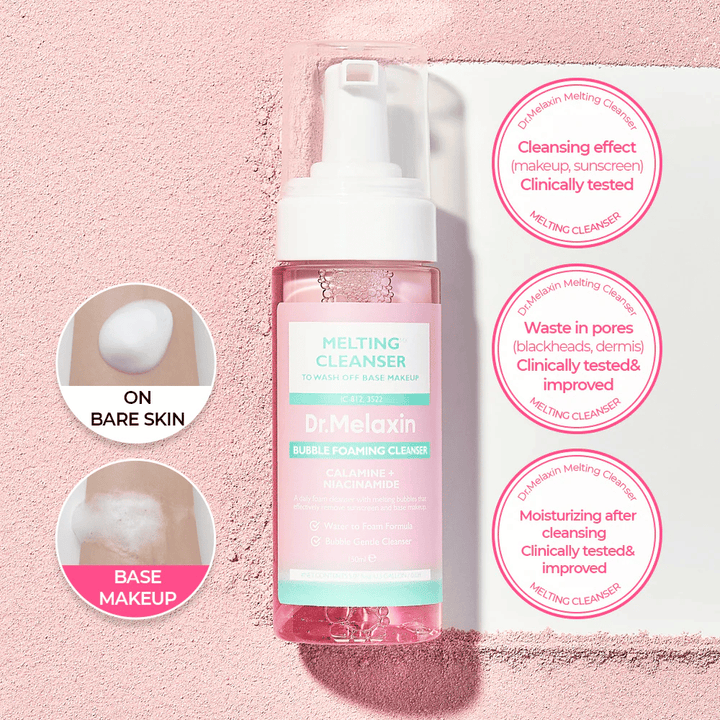 Dr. Melaxin Melting Cleanser med micellært skum som smelter sminke og renser huden skånsomt