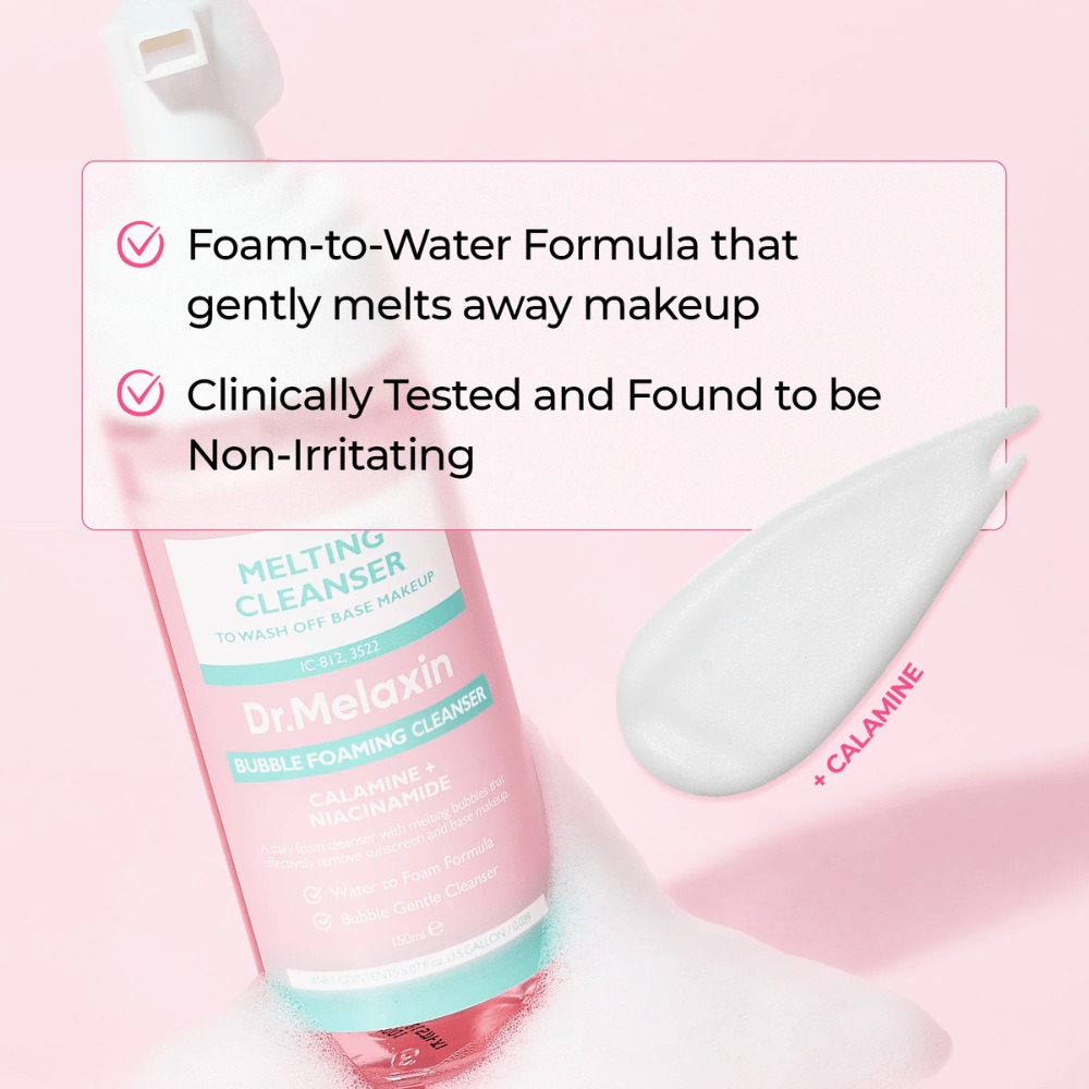 Foam-to-water-formula i Dr. Melaxin Melting Cleanser som effektivt fjerner sminke og urenheter