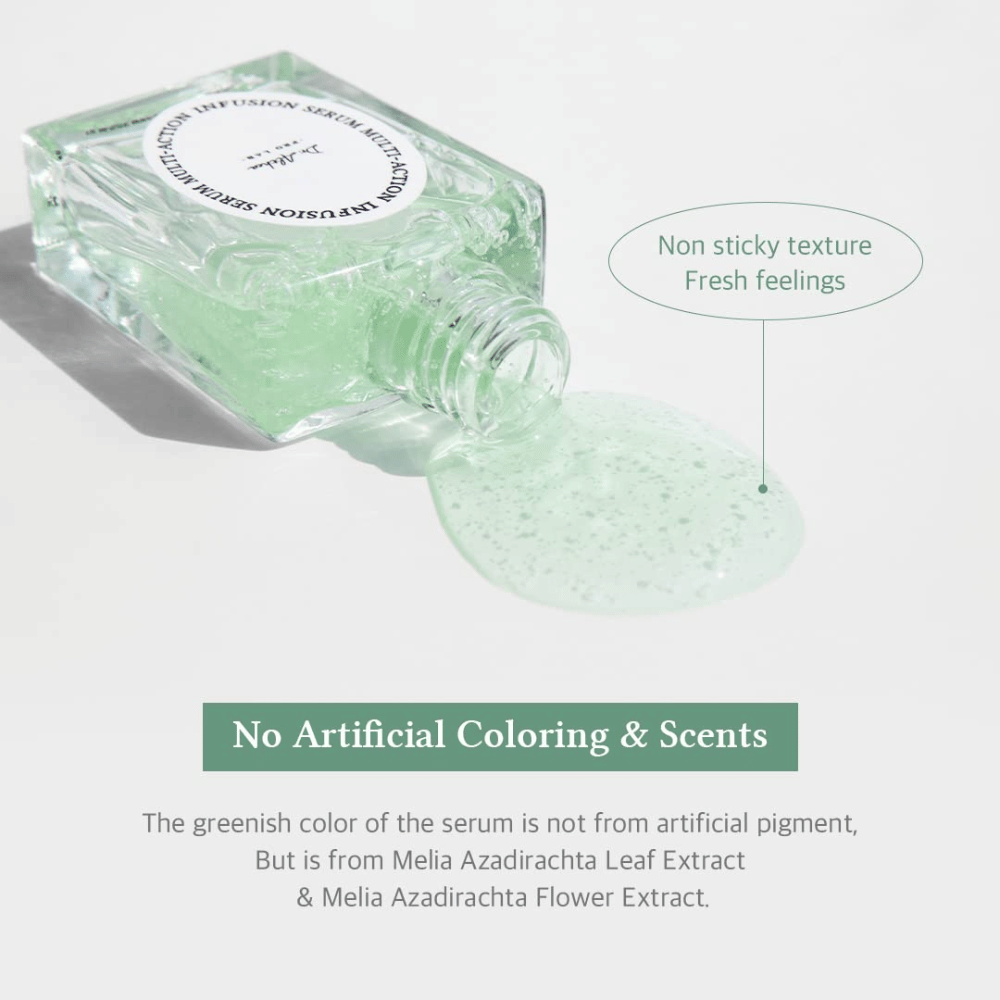 Dr. Althea Multi Action Infusion Serum med lett, frisk tekstur uten klissete følelse, beriket med naturlige ingredienser og fri for parfyme.