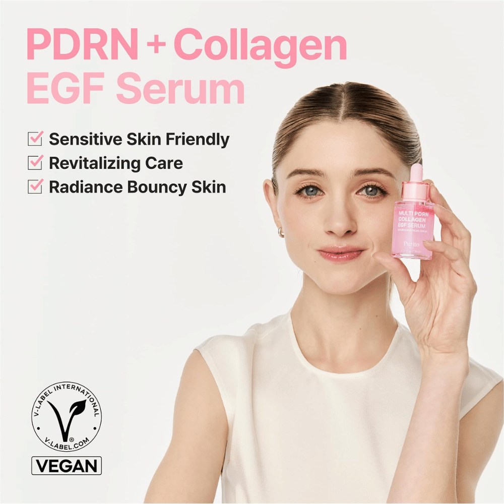 Purito Multi PDRN Collagen EGF Serum – vegansk serum for sensitiv hud, glød og spenst.