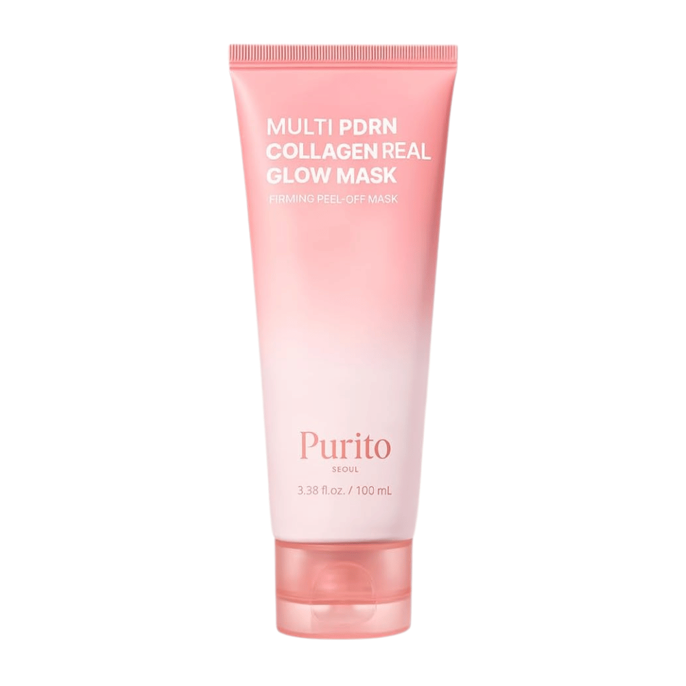 Purito SEOUL Multi PDRN Collagen Real Glow Mask 100 ml – produktbilde av rosa peel-off-maske i tube