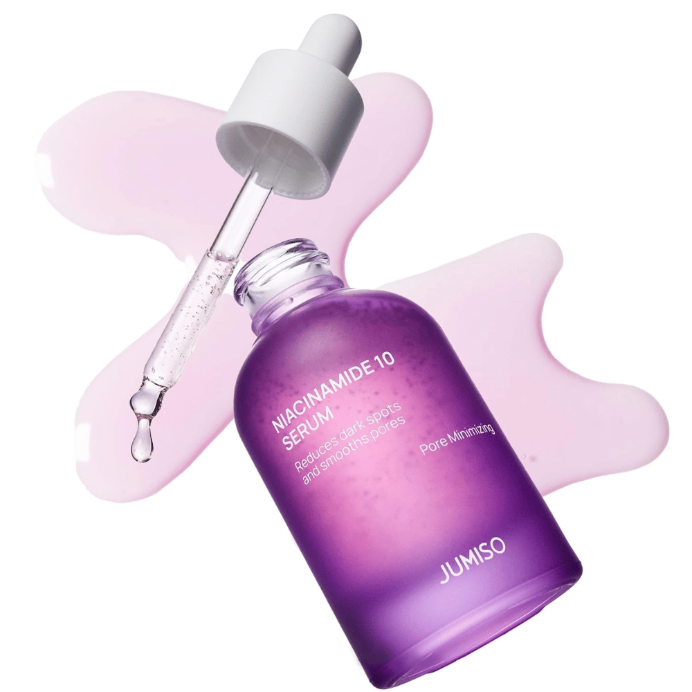 Jumiso Niacinamide 10 Serum med pipette. Serumet inneholder 10 % niacinamid som reduserer mørke flekker, balanserer talg og forfiner porer.