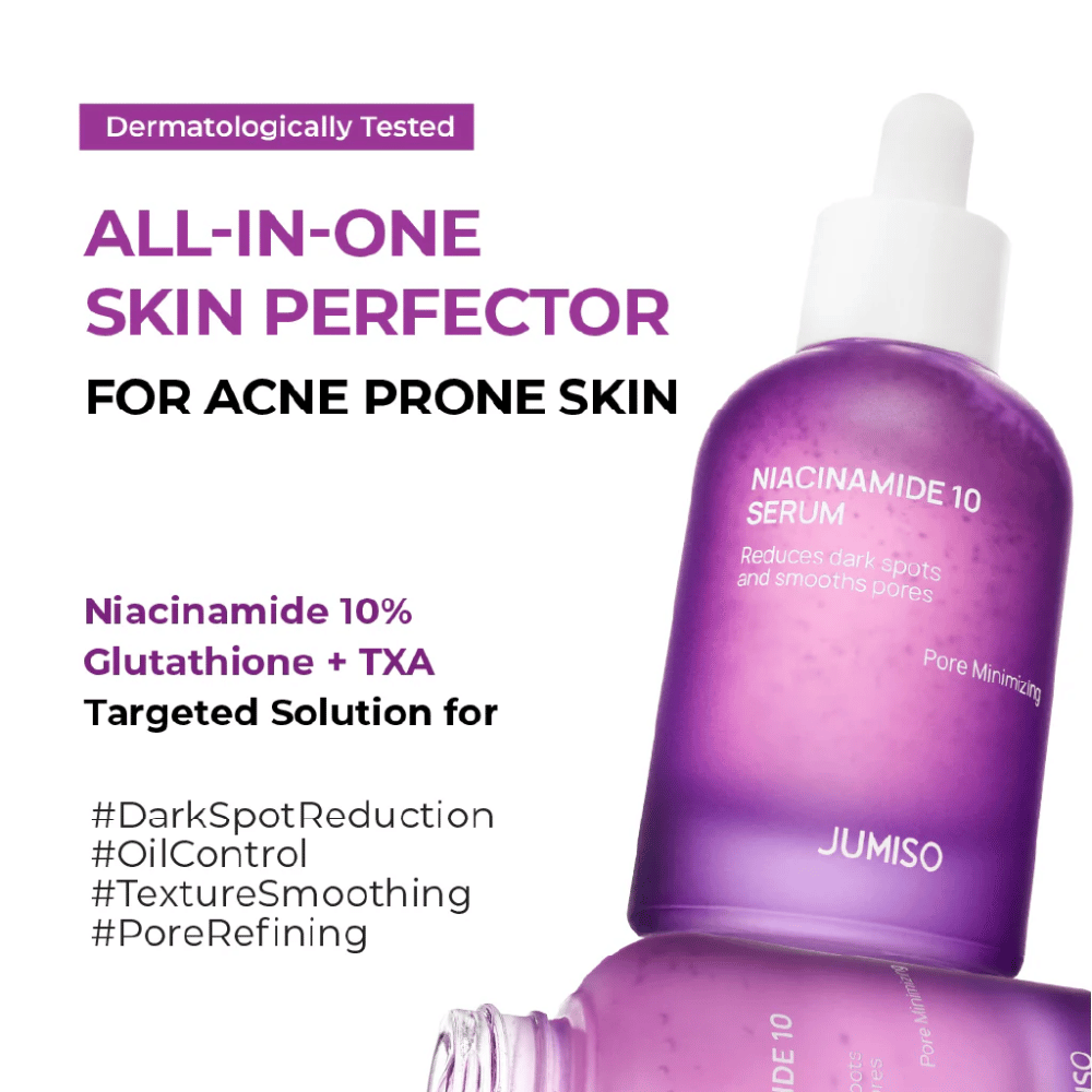 Jumiso Niacinamide 10 Serum – et alt-i-ett-serum for akneutsatt hud med 10 % niacinamid, glutathion og TXA som reduserer mørke flekker og porer.
