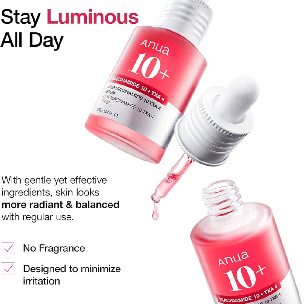 Høyeffektivt serum med 10% niacinamid og 4% traneksamsyre for en jevnere, strålende hudtone. Parfymefri formel som minimerer irritasjon og balanserer huden.