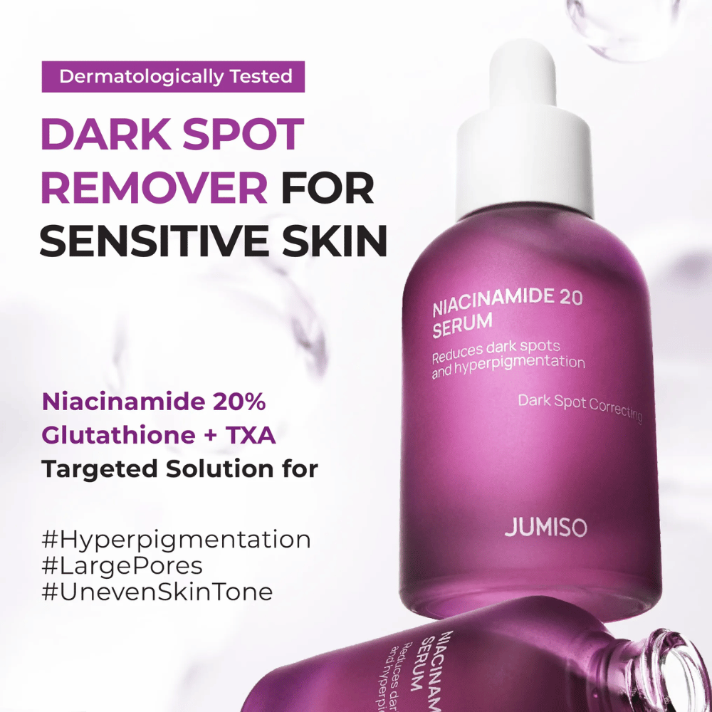 Jumiso Niacinamide 20 Serum – kraftig serum med 20 % niacinamid, glutathion og TXA som reduserer mørke flekker og hyperpigmentering, også for sensitiv hud.