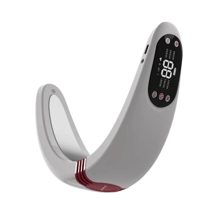 Vinkelbilde av Beaund Nmode Pro som viser den ergonomiske U-formede konstruksjonen. Designet er utviklet for å gi nær kontakt med behandlingsområdet.