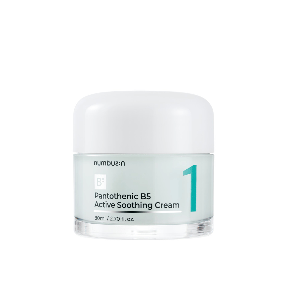 Numbuzin No.1 Pantothenic B5 Active Soothing Cream 80 ml i en lysegrønn boks med hvitt lokk og tydelig tall 1 trykt på forsiden.