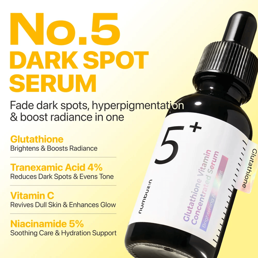numbuzin No.5+ Glutathione Vitamin Concentrated Serum – glødgivende serum med glutation, traneksamsyre, vitamin C og 5 % niacinamid.