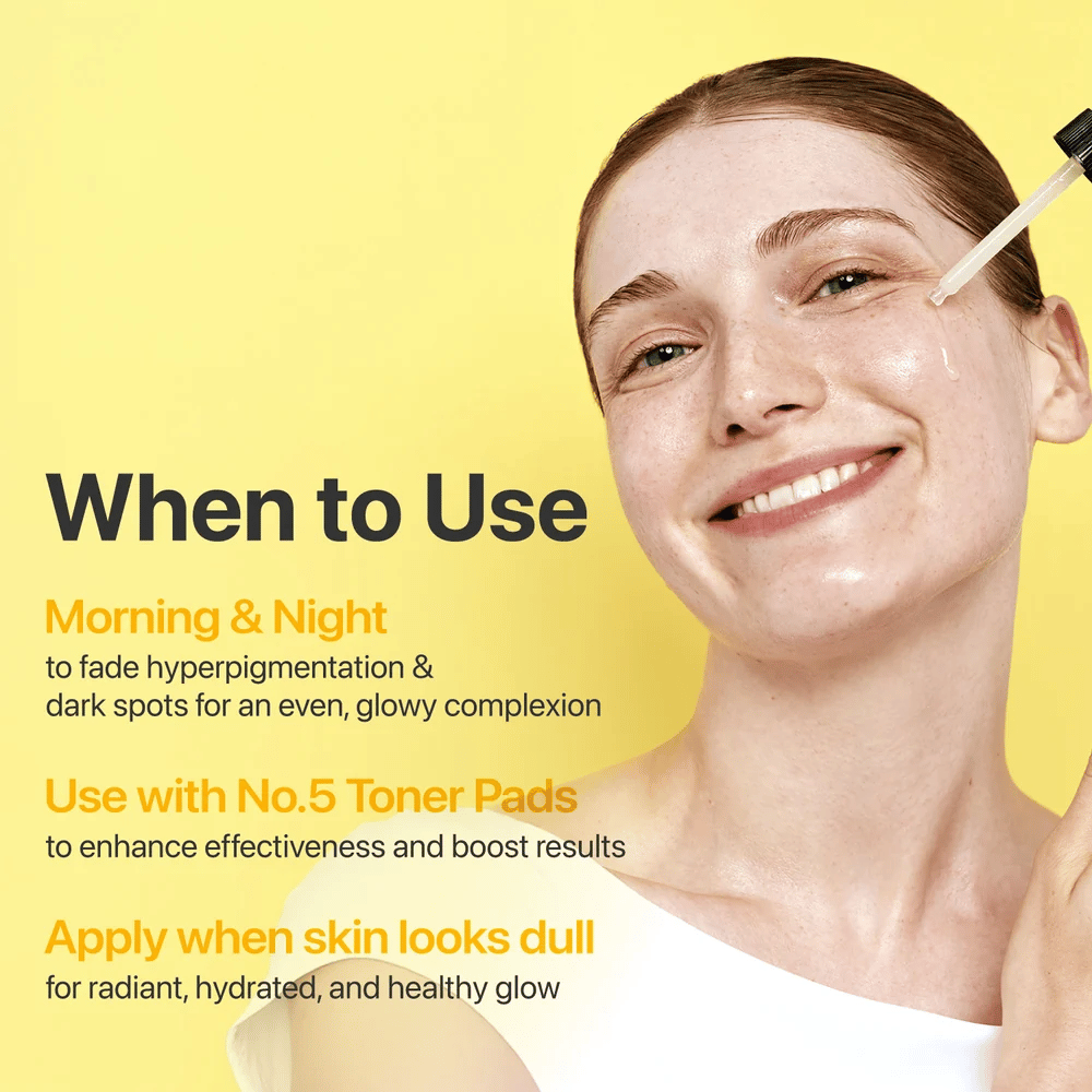 numbuzin No.5+ Glutathione Vitamin Concentrated Serum – serum for morgen og kveld som hjelper mot hyperpigmentering, mørke flekker og gusten hud.