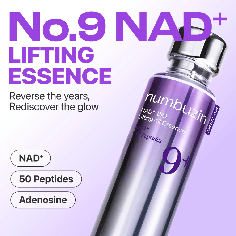 Numbuzin No.9 NAD+ Lifting Essence – kraftfull essens med NAD+, peptider og adenosin som gjenoppretter hudens glød og fasthet.