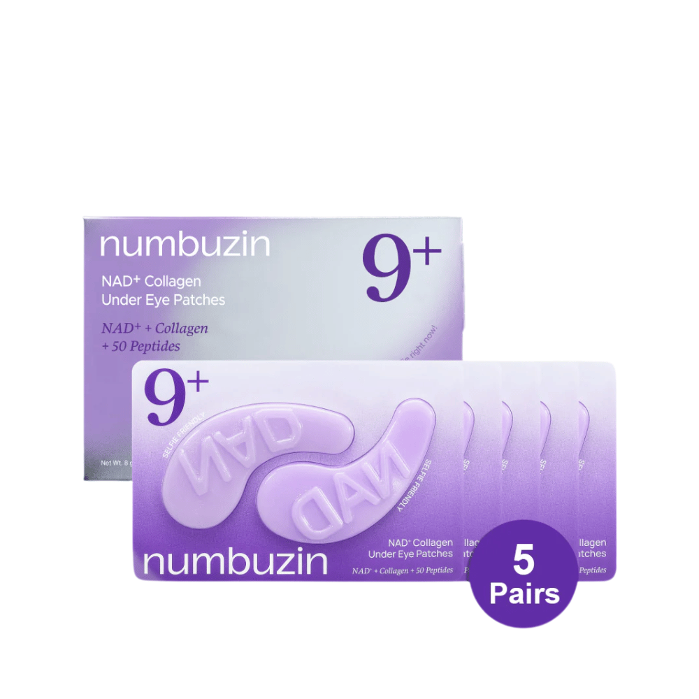 Emballasje av numbuzen No.9 NAD+ Collagen Under Eye Patches – 5 par kollagenrike pads med NAD+ og peptider.