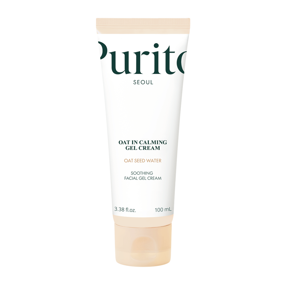 Produktbilde på Purito Oat-In Calming Gel Cream 100 ml. Beroligende ansiktsgelkrem med havrevann som roer og fukter huden.