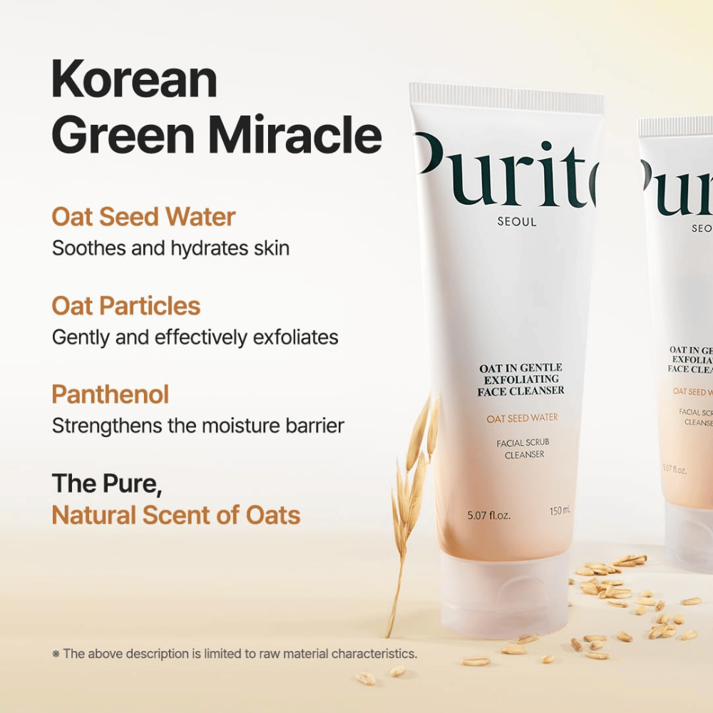 Purito SEOUL eksfolierende rens med havrefrøvann og panthenol – styrker hudbarrieren og fjerner døde hudceller skånsomt