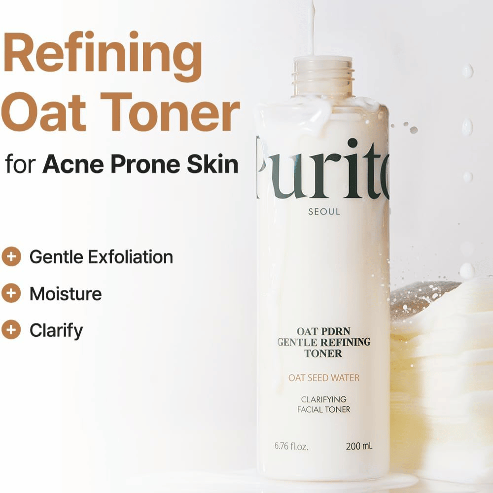 Purito Oat PDRN Gentle Refining Toner 200 ml – mild eksfolierende toner som fukter, klargjør og balanserer akneutsatt hud