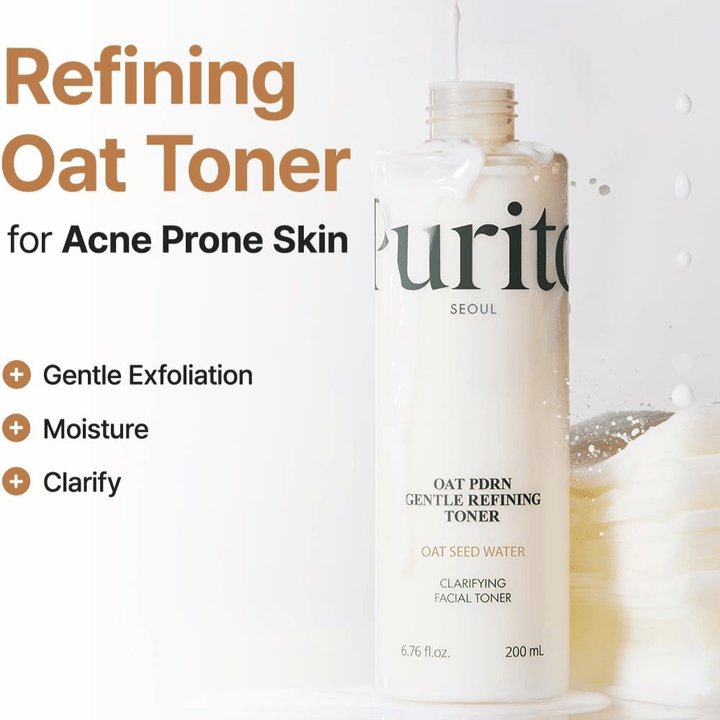 Purito Oat PDRN Gentle Refining Toner 200 ml – mild eksfolierende toner som fukter, klargjør og balanserer akneutsatt hud