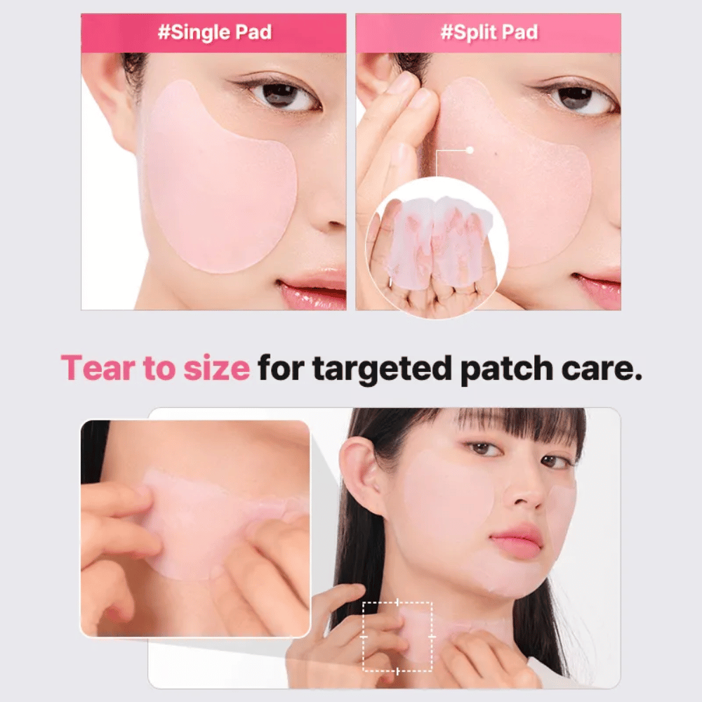 Delbar hydrogelpad fra COSRX som kan brukes både som hel ansiktsmaske og mindre patches for målrettet hudpleie i ansikt og på hals.