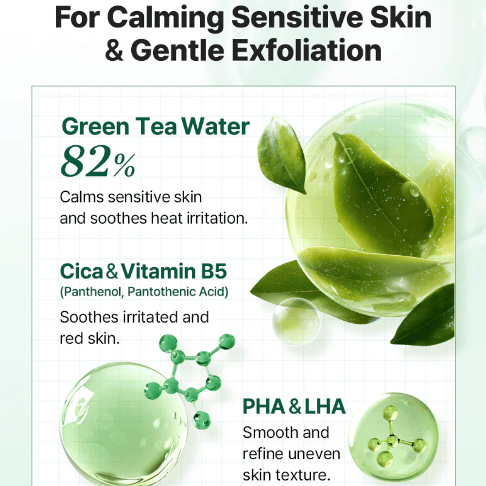 Informasjonsbilde for COSRX One Step Original Clear Skin Calming Pad med grønn te-vann, Cica, vitamin B5 samt skånsom eksfoliering med PHA og LHA.