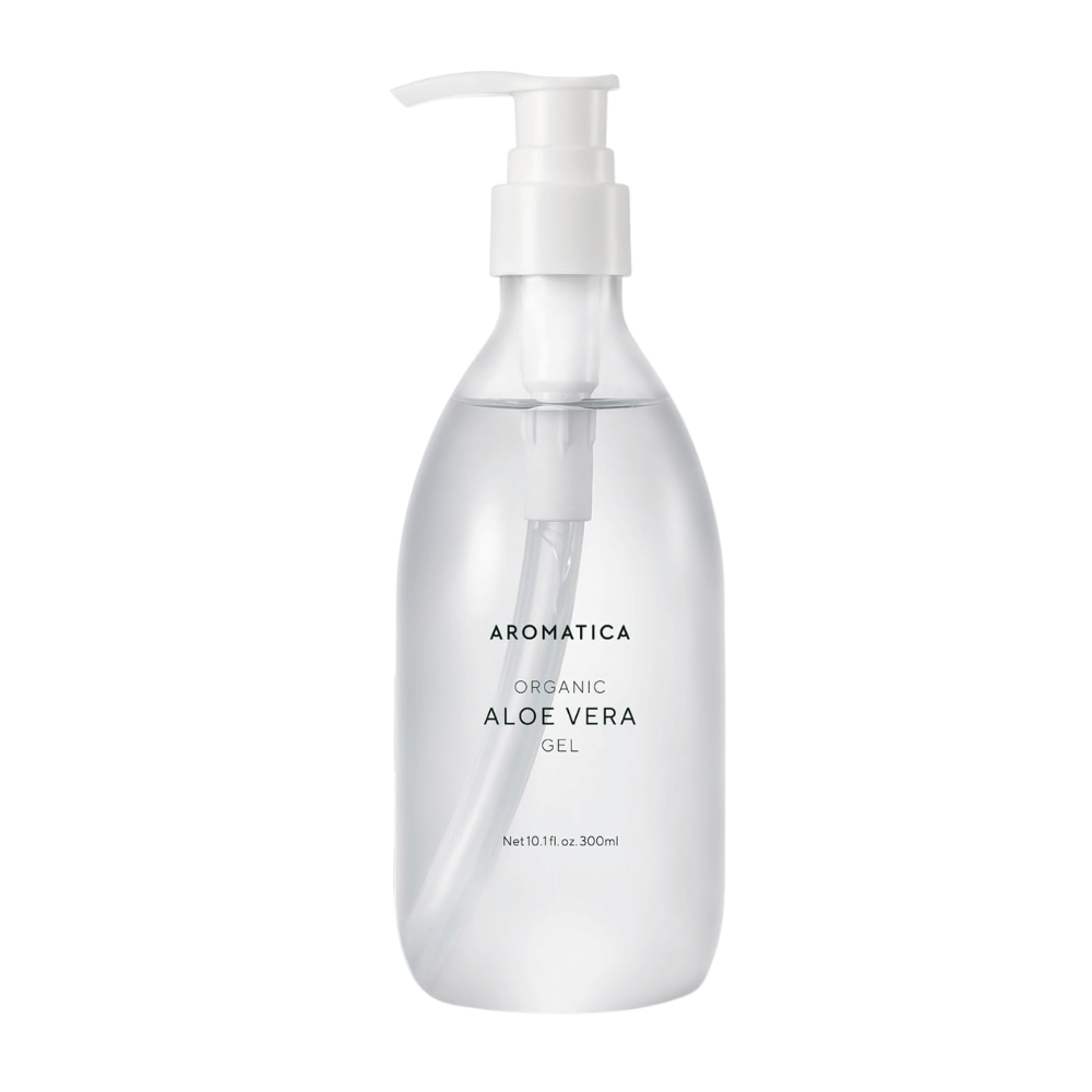 1. AROMATICA Organic Aloe Vera Gel 300 ml – produktbilde med pumpeflaske