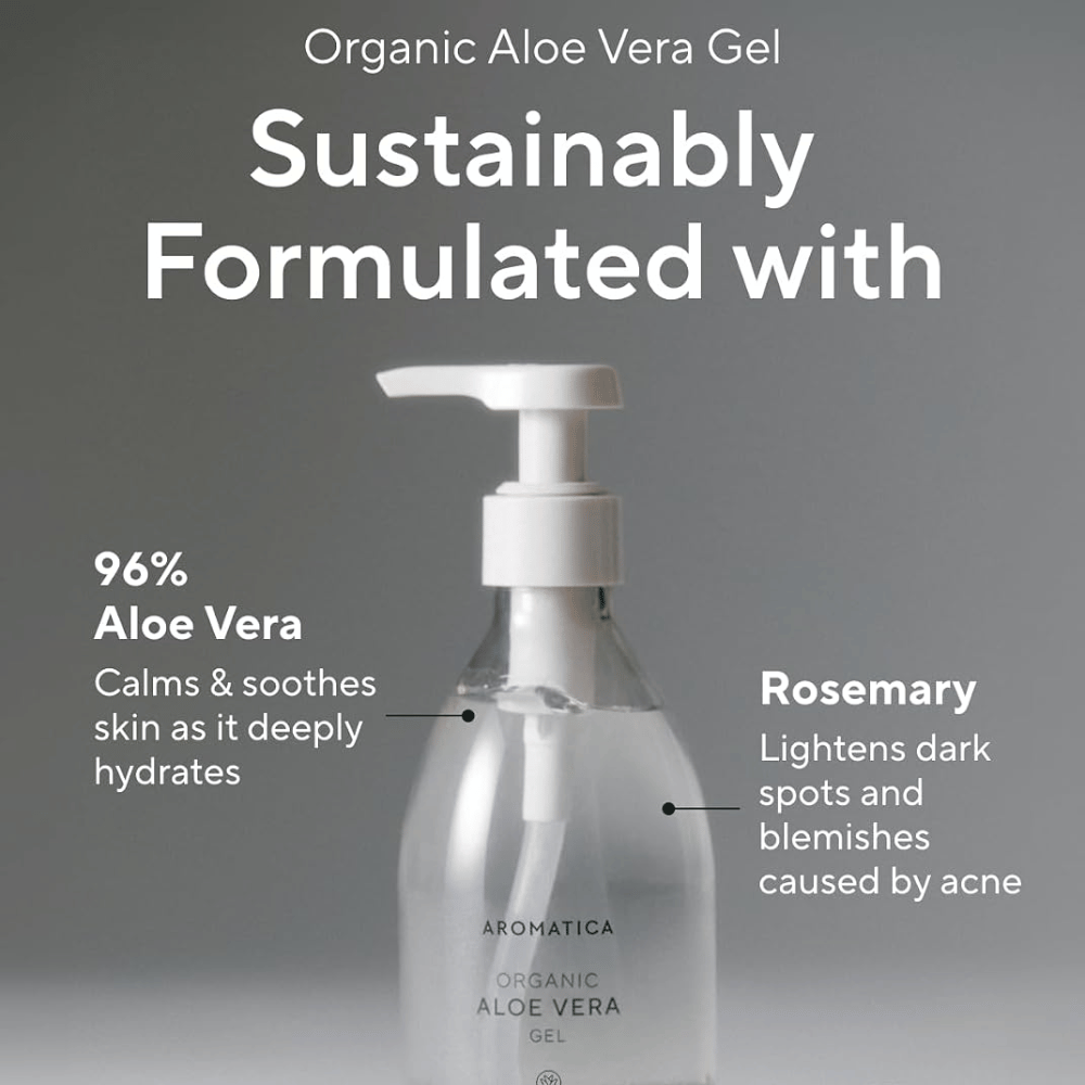 AROMATICA Organic Aloe Vera Gel – fuktighetsgivende gel med 96 % aloe vera og rosmarin