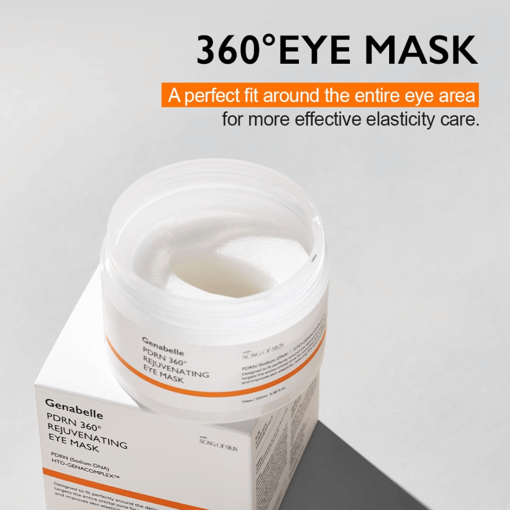 Genabelle PDRN 360° Rejuvenating Eye Mask med 360 graders passform som dekker hele øyeområdet for effektiv pleie og forbedret elastisitet.