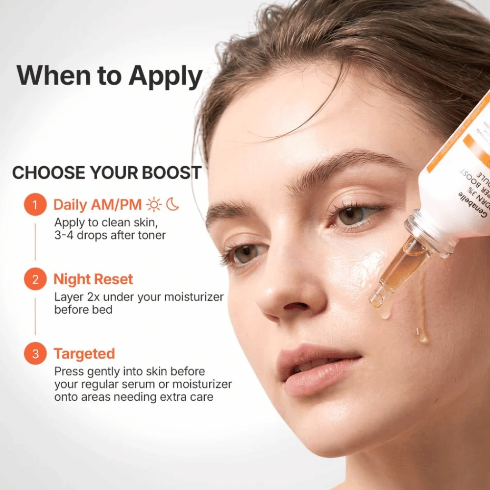 Genabelle PDRN 3% Hyper Boost Ampoule påføres huden for intensiv barrierepleie