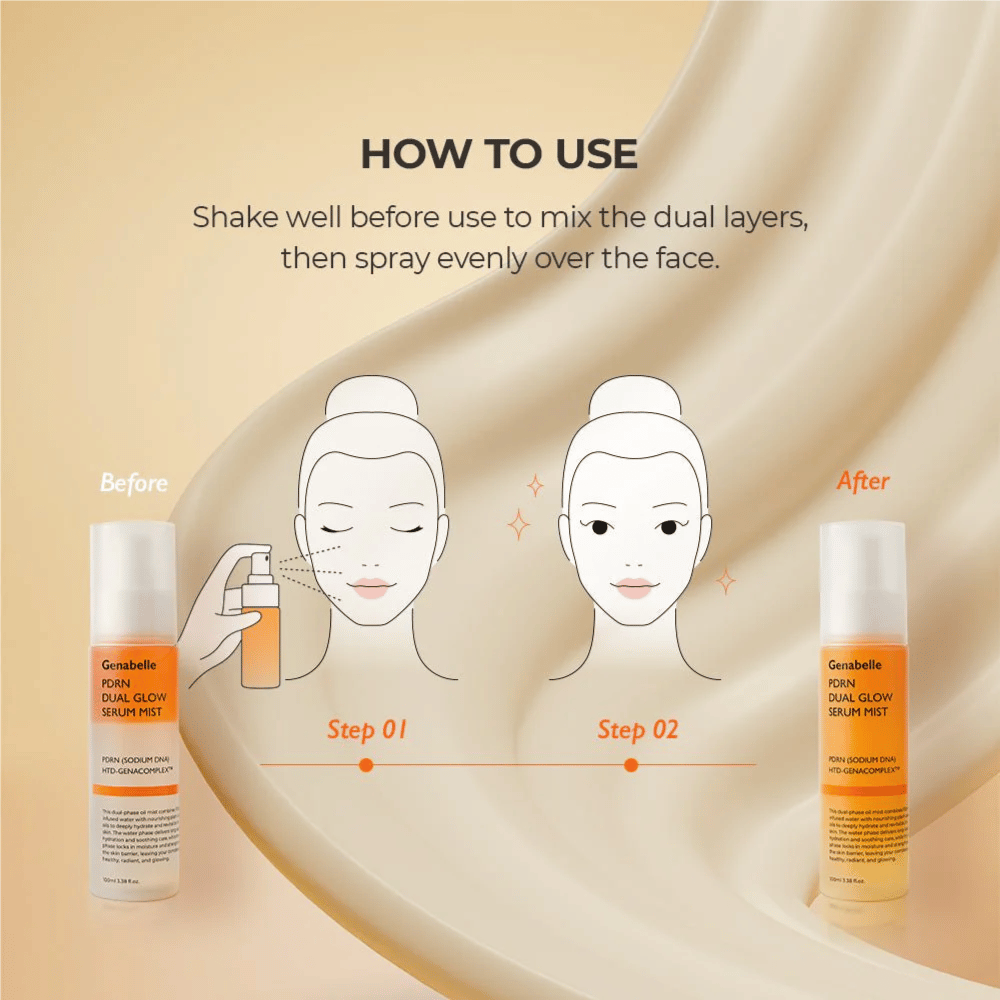 Slik bruker du Genabelle PDRN Dual Glow Serum Mist for fuktighet og naturlig glød