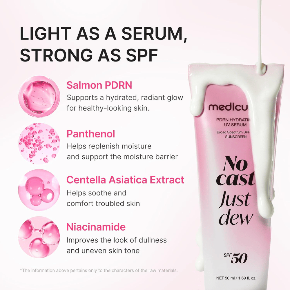 4. Medicube PDRN Hydrating UV Serum SPF 50+ – solbeskyttelse med PDRN, panthenol, centella asiatica og niacinamid