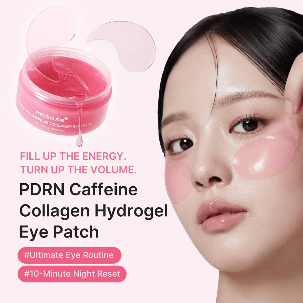 4. Medicube PDRN Pink Caffeine Collagen Eye Patch – fuktighetsgivende rosa øyemasker med hydrogel som gir huden glød
