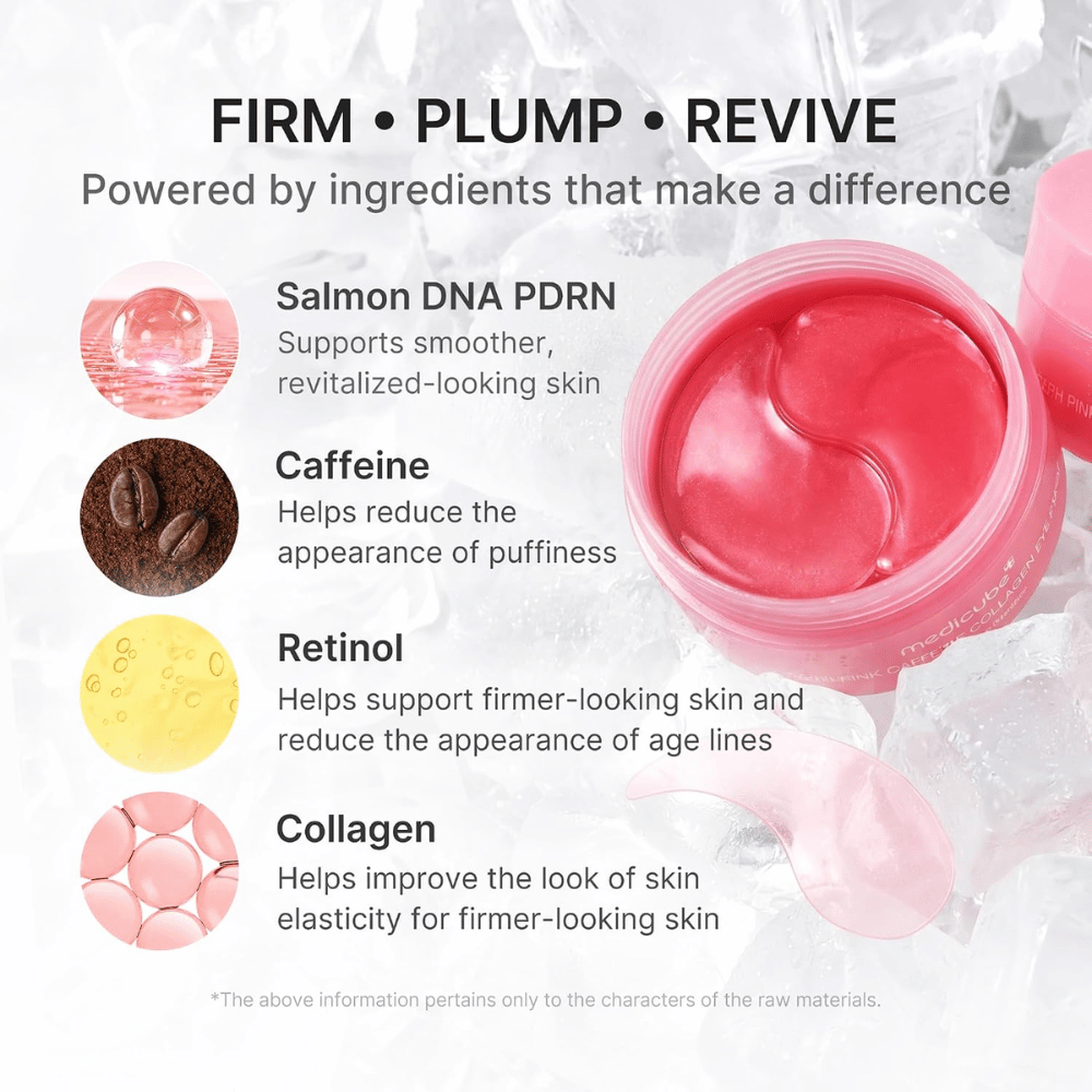 3. Medicube PDRN Pink Caffeine Collagen Eye Patch – med PDRN, koffein, retinol og kollagen for fastere hud og redusert hevelse