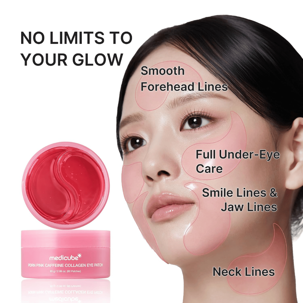 1. Medicube PDRN Pink Caffeine Collagen Eye Patch – hydrogelmasker for fine linjer rundt øyne, panne, kjevelinje og hals