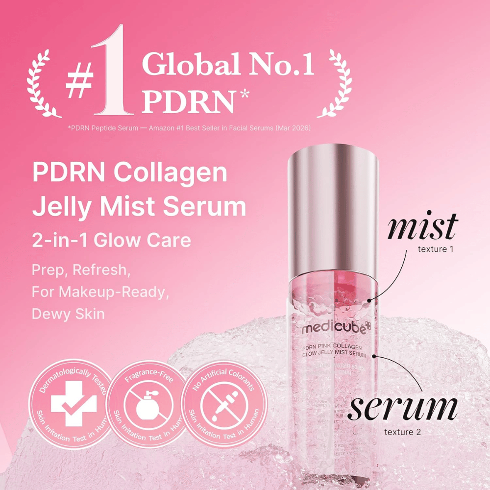 5. Medicube PDRN Pink Collagen Glow Jelly Mist Serum 60 ml – to-i-ett ansiktsmist og serum for fuktet hud med glød