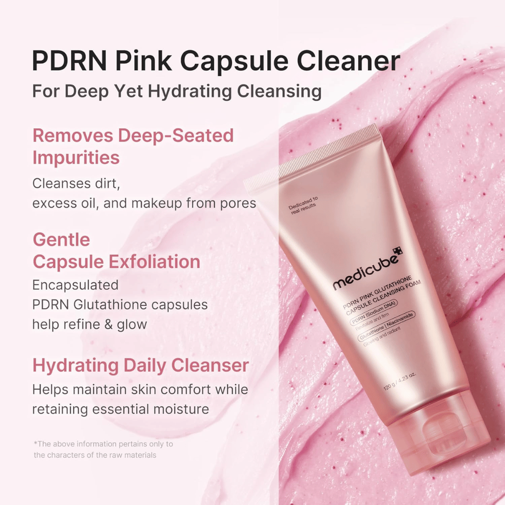 Medicube PDRN Pink Glutathione Capsule Cleansing Foam som fjerner smuss, talg og sminke samtidig som huden fuktes