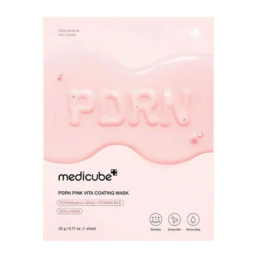 Enkel produktbilde av Medicube PDRN Pink Vita Coating Mask i rosa emballasje.