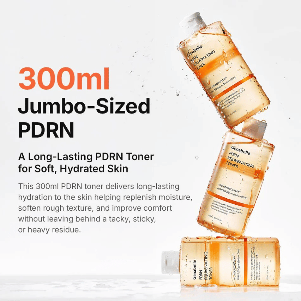Genabelle PDRN Rejuvenating Toner 300 ml med PDRN som gir langvarig fukt, mykere hud og en frisk hudfølelse uten kliss.
